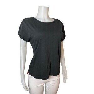 F. Theory Top Size L Black Blouse Cap Sleeve Round Neck NWT $95